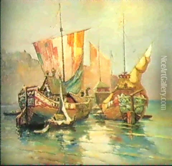 Seaborne Fantasy In The Russian Style Oil Painting - Konstantin Ivanovich Gorbatov