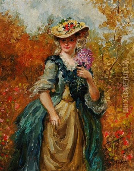 Woman With Flowers Oil Painting - Richard Edward Miller
