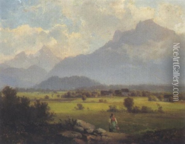 Blick Auf Den Untersberg Bei Salzburg Oil Painting - Franz Barbarini