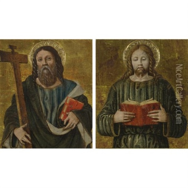 Saint Andrew (+ Saint James The Less; Pair) Oil Painting - Vincenzo Civerchio