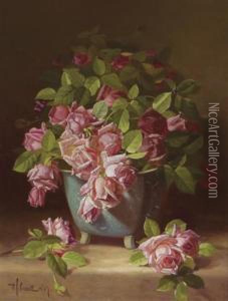 Still Life With Roses Oil Painting - Edward Chalmers Leavitt