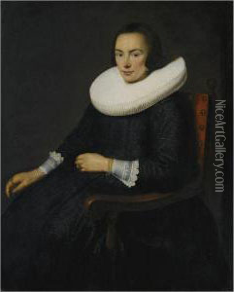 Portrait Of A Lady, Seated Three-quarter Length, In Black Dresswith A Molensteenkraag Oil Painting - Jacob Gerritsz. Cuyp