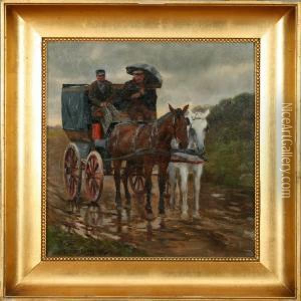 Horse Carriage. Signed Carl Carlsen 1904 Oil Painting - Carl Schlichting-Carlsen