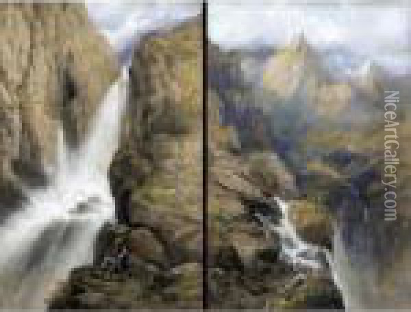 Figures Beside A Waterfall Oil Painting - Edgar E. West