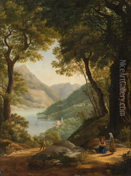 Blick Auf Einen Oberitalienischen See Oil Painting - August Lucas