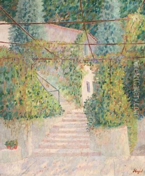 Le Jardin Fleuri. Oil Painting - Louis Hayet