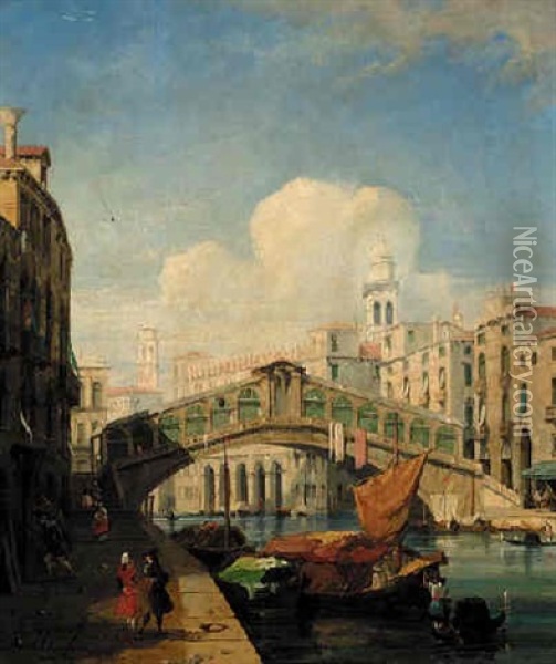 Ponte Di Rialto, Venezia Oil Painting - Jules-Romain Joyant