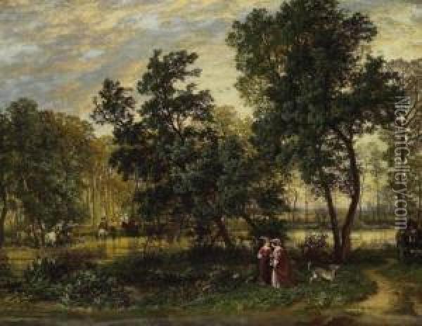 Hunting Company In The Forest Oil Painting - Karl Rodeck