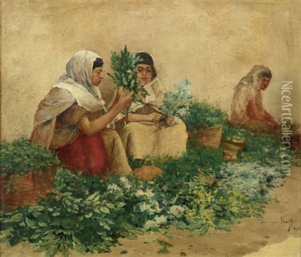 Femmes & Fleur D'oranger Oil Painting - Francisque Noailly