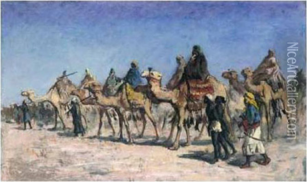 The Camel Caravan Oil Painting - Edwin Lord Weeks