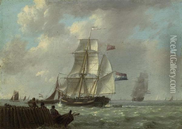 Schiffe Vor Der Kuste. Oil Painting - Hermanus Jr. Koekkoek