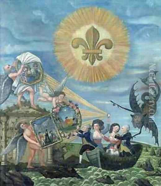 The Hope of Happiness Dedicated to the Nation with Louis XVI (1754-93) Driven by Goodness and Jacques Necker Driven by Truth Oil Painting - Dubois