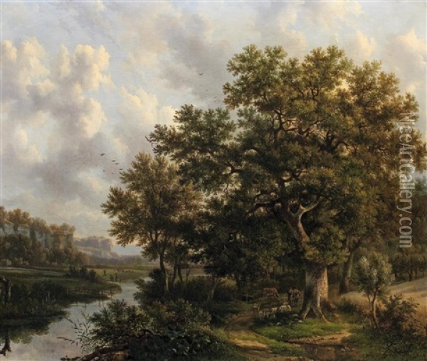 Grose Eichen Im Flusstal Oil Painting - Barend Cornelis Koekkoek