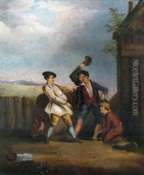 Three Boys In A Scrap Oil Painting - Trevor Thomas Fowler