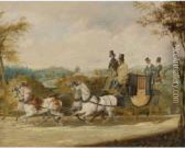 A Coach Passing An English Country Estate Oil Painting - Henry Thomas Alken