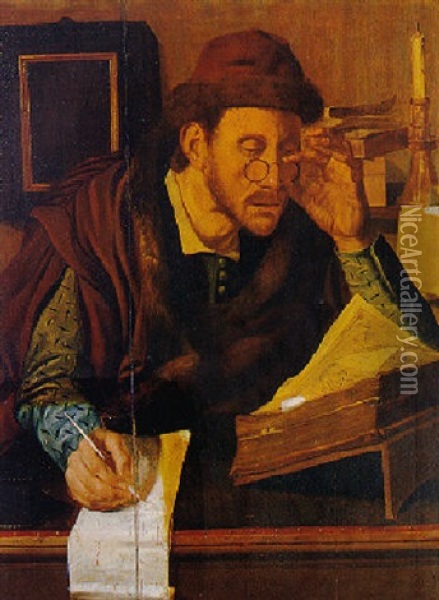 A Scholar In His Study Oil Painting - Jan Wouters