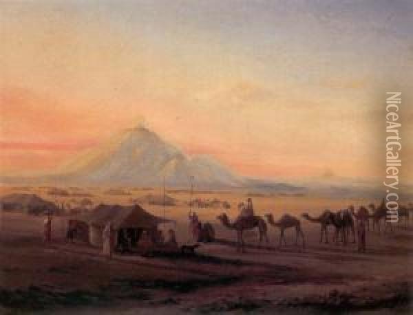 The Arrival Of The Desert Caravan Oil Painting - Alexander Svoboda