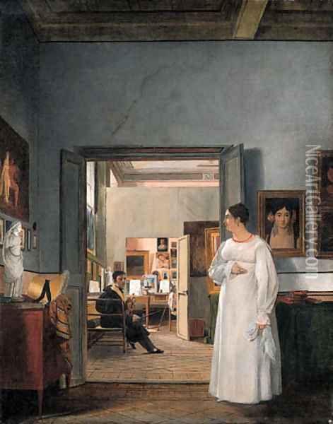 The Atelier of Ingres in Rome Oil Painting - Jean Alaux