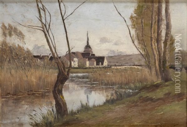 Vue D'un Village Oil Painting - Henri Linguet