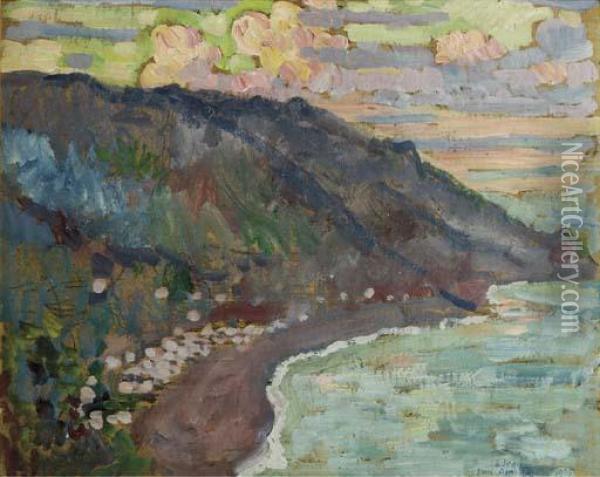 Le Detroit De Messine, Sicily (recto); A View On The Vesuvius(verso) Oil Painting - Theo van Rysselberghe