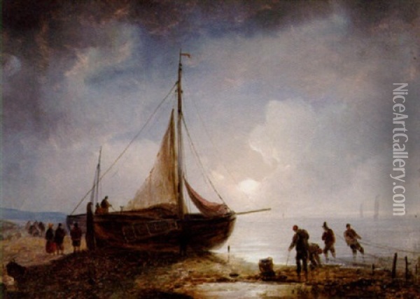 Strandbild Med Fiskare Oil Painting - Remigius Adrianus van Haanen