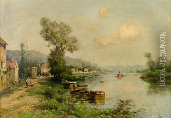 Mai, Au Bord De La Seine Oil Painting - Maurice Levis