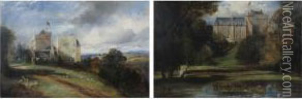 'west View Of Kilmarnock, Castle Nairnshire' 'south View Of Kilmarnock, Castle Nairnshire' Oil Painting - William S. Rose