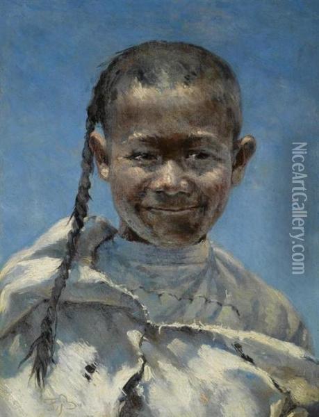 Portrait Of An Asian Man. Oil Painting - Frank Buchser