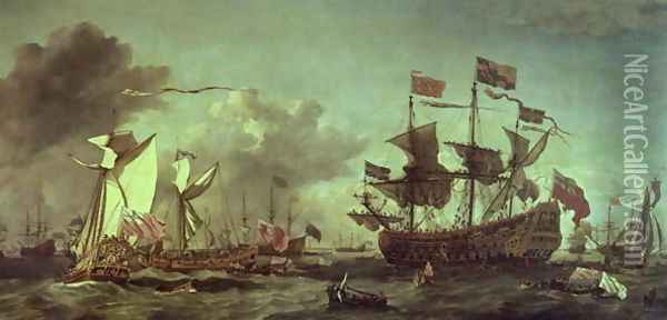 Royal Visit to the Fleet, 5th June 1672 Oil Painting - Willem van de Velde the Younger