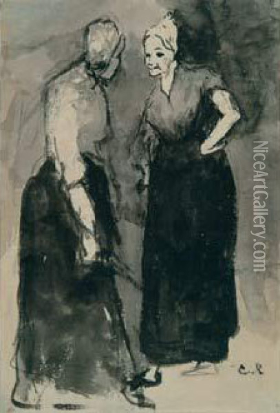 Deux Servantes En Conversation Oil Painting - Theodule Augustine Ribot
