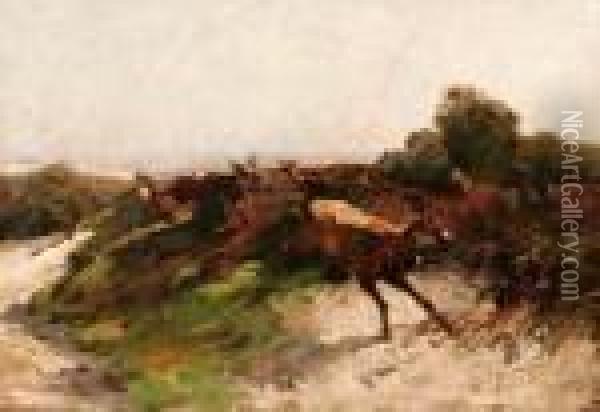 Cervi In Fuga Oil Painting - Antoine-louis Barye