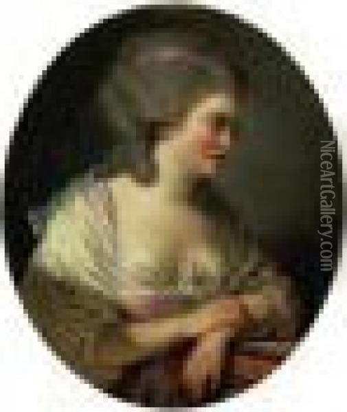 Portrait De Jeune Femme A La Rose Oil Painting - Pierre-Alexandre Wille