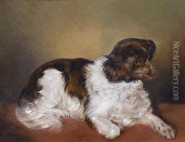 A Liver And White Spaniel Oil Painting - Ferdinand Mallitsch