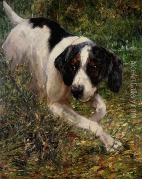 Hound And Woodcock Oil Painting - Edmond Van Der Meulen