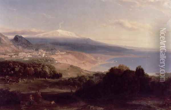 Taormina and Etna, c.1840 Oil Painting - Carl Rottmann