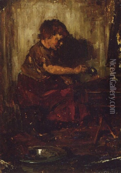 Zittend Spelend Meisje Oil Painting - Suze Bisschop-Robertson