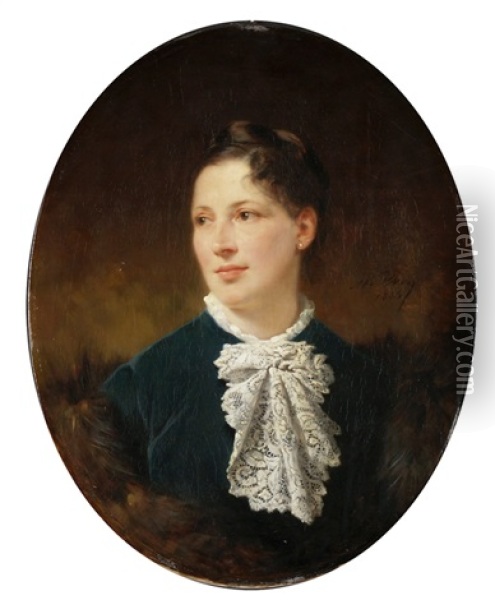Portrat Einer Dame Mit Spitzenjabot Oil Painting - Adolphe Yvon