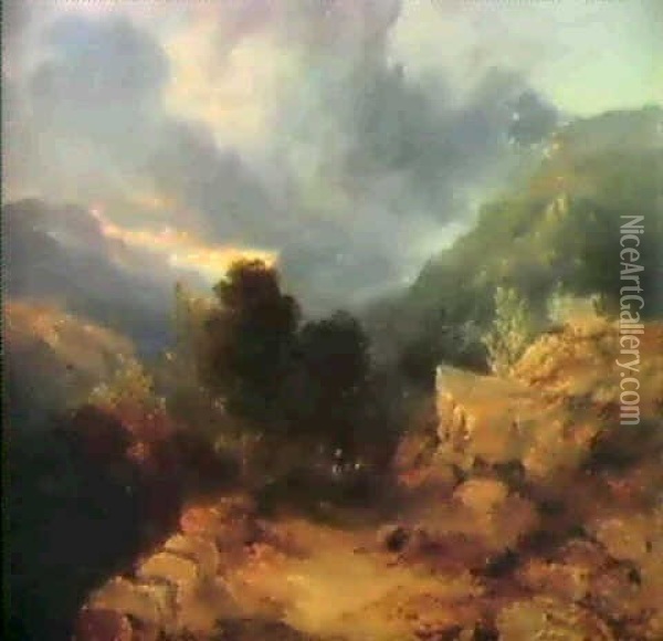 Aufziehendes Gewitter In Gebirgslandschaft Oil Painting - Edmund John Niemann