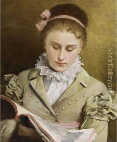Attentive Reading Oil Painting - Gustave Jean Jacquet