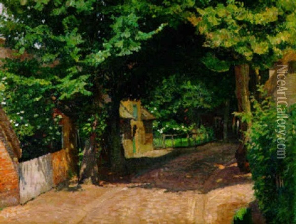 Dorfstrase Unter Baumen Im Sommer Oil Painting - Otto Heinrich Engel