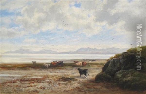 Scottish Coastal Scene With Cows Oil Painting - William Beattie Brown
