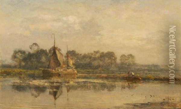 'morgenstemming (bij Warmond)' - (early Morning Near Warmond) Oil Painting - Willem Bastiaan Tholen