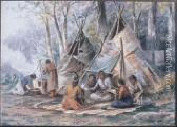 Ojibway Family Gathering Oil Painting - Frederick Arthur Verner