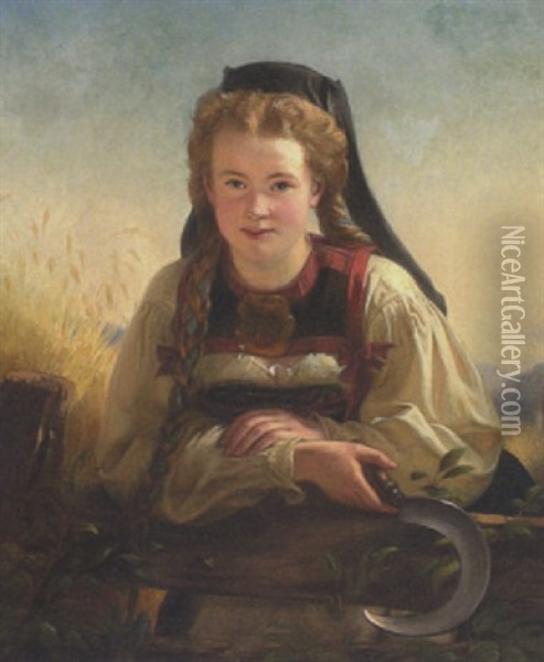 Junge Schnitterin In Hessischer Tracht Oil Painting - Maximilian Stieler