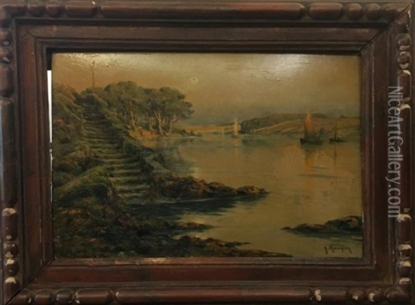 Bord De Riviere Au Calvaire, Au Clair De Lune Oil Painting - Georges Philibert Charles Marionez