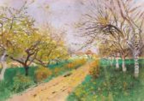 Spring In The Orchard Oil Painting - Laszlo Mednyanszky
