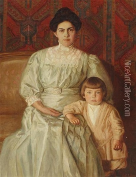 Mother And Child Oil Painting - Oscar F. Adler