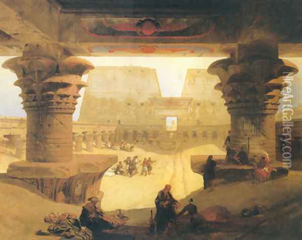 Dromos, or outer Court of the Great Temple at Edfou in Upper Egypt Oil Painting - David Roberts