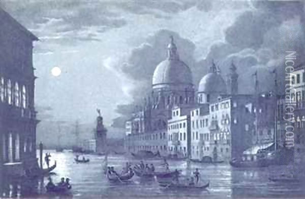 Nocturnal Scene of the Grand Canal and Santa Maria della Salute, Venice Oil Painting - Berselli