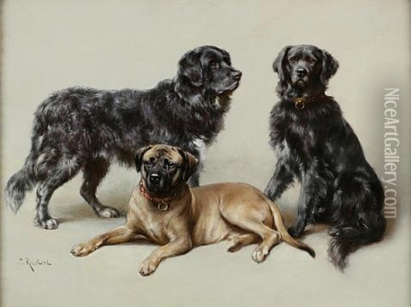 Favorite Dogs (+ Another; Pair) Oil Painting - Carl Reichert